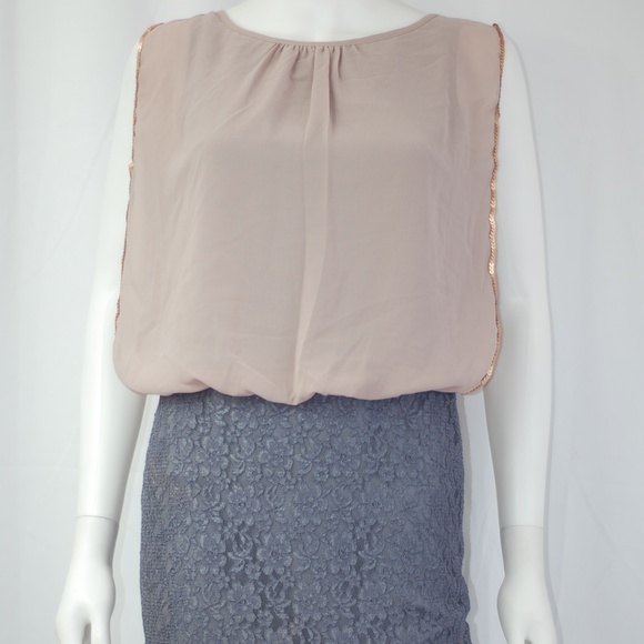 THML Dresses & Skirts - NWT Tan & Gray Lace Dress Sz M